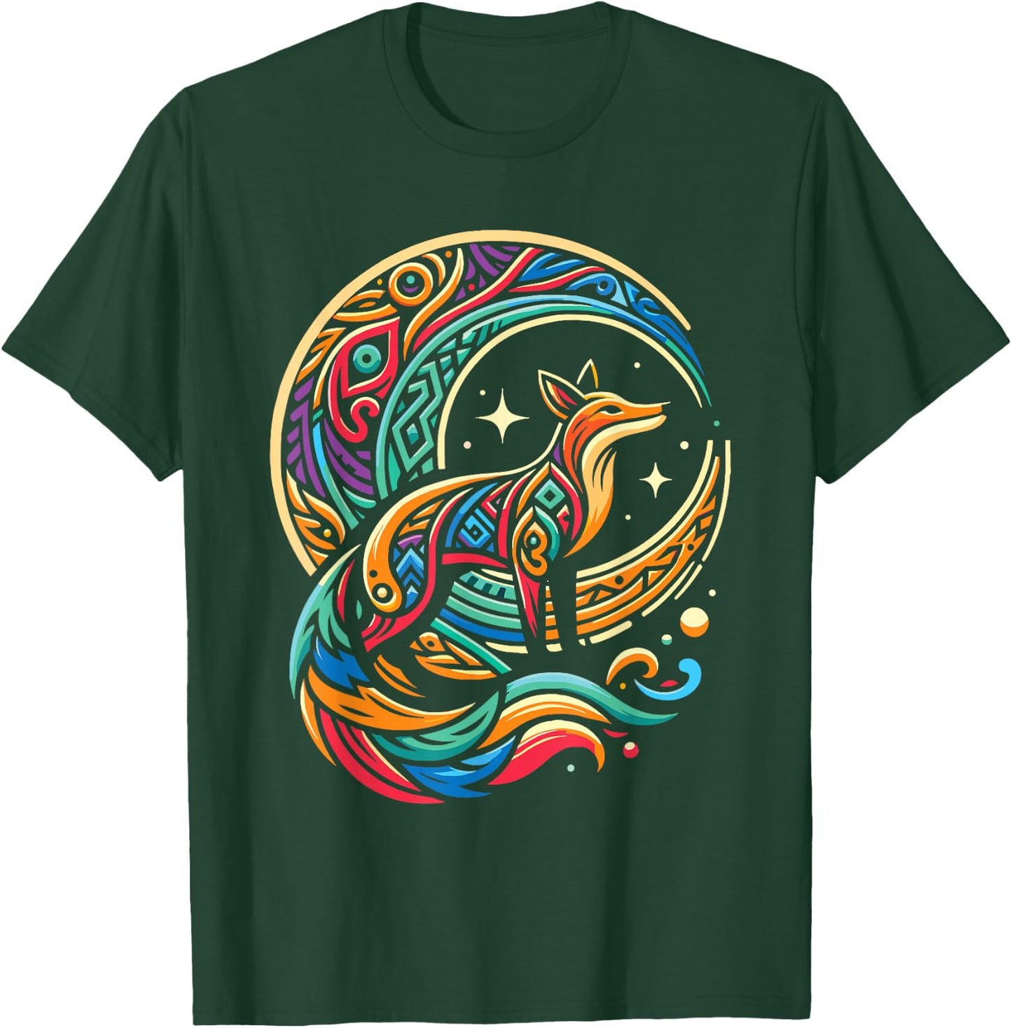 Fox Tribal Wildlife Animal Forest - Moon T-Shirt - T-Shirt | Forest