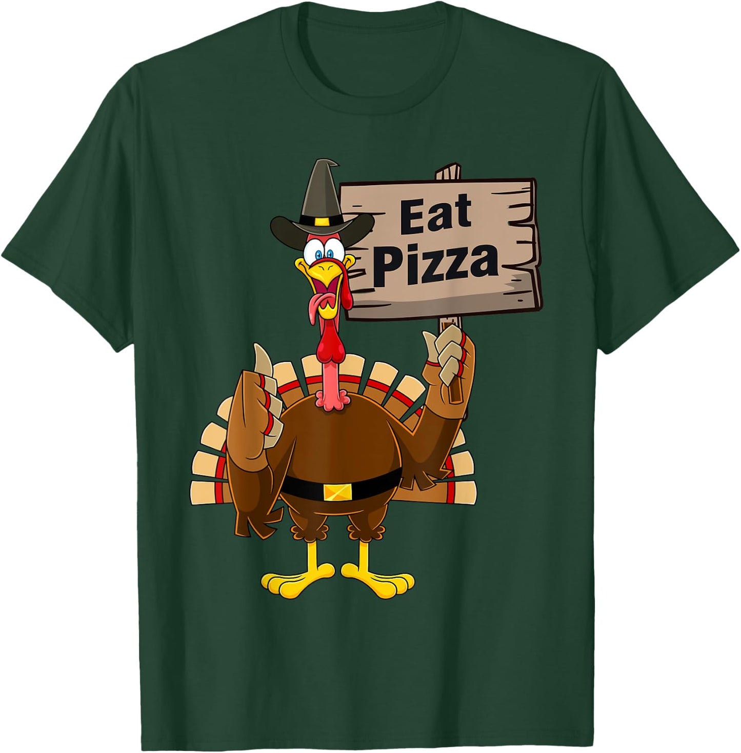 Turkey Eat Pizza Funny Thanksgiving Adult Vegan Kids Gifts T-Shirt - T-Shirt | Forest