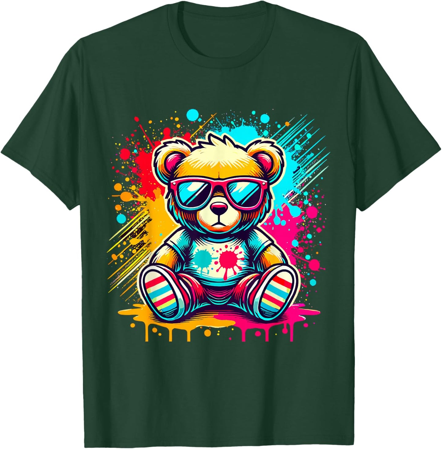 Colorful Teddy Bear with Sunglasses T-Shirt - T-Shirt | Forest