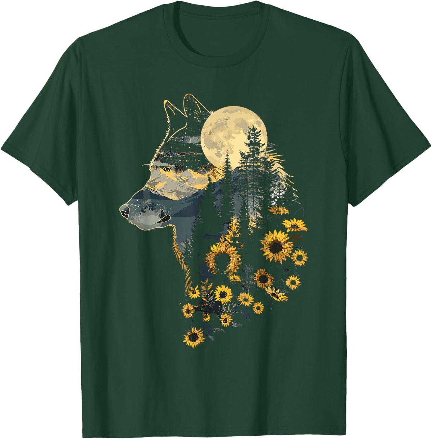 Cute Wolf Floral Sunflower Wolves T-Shirt - T-Shirt | Forest