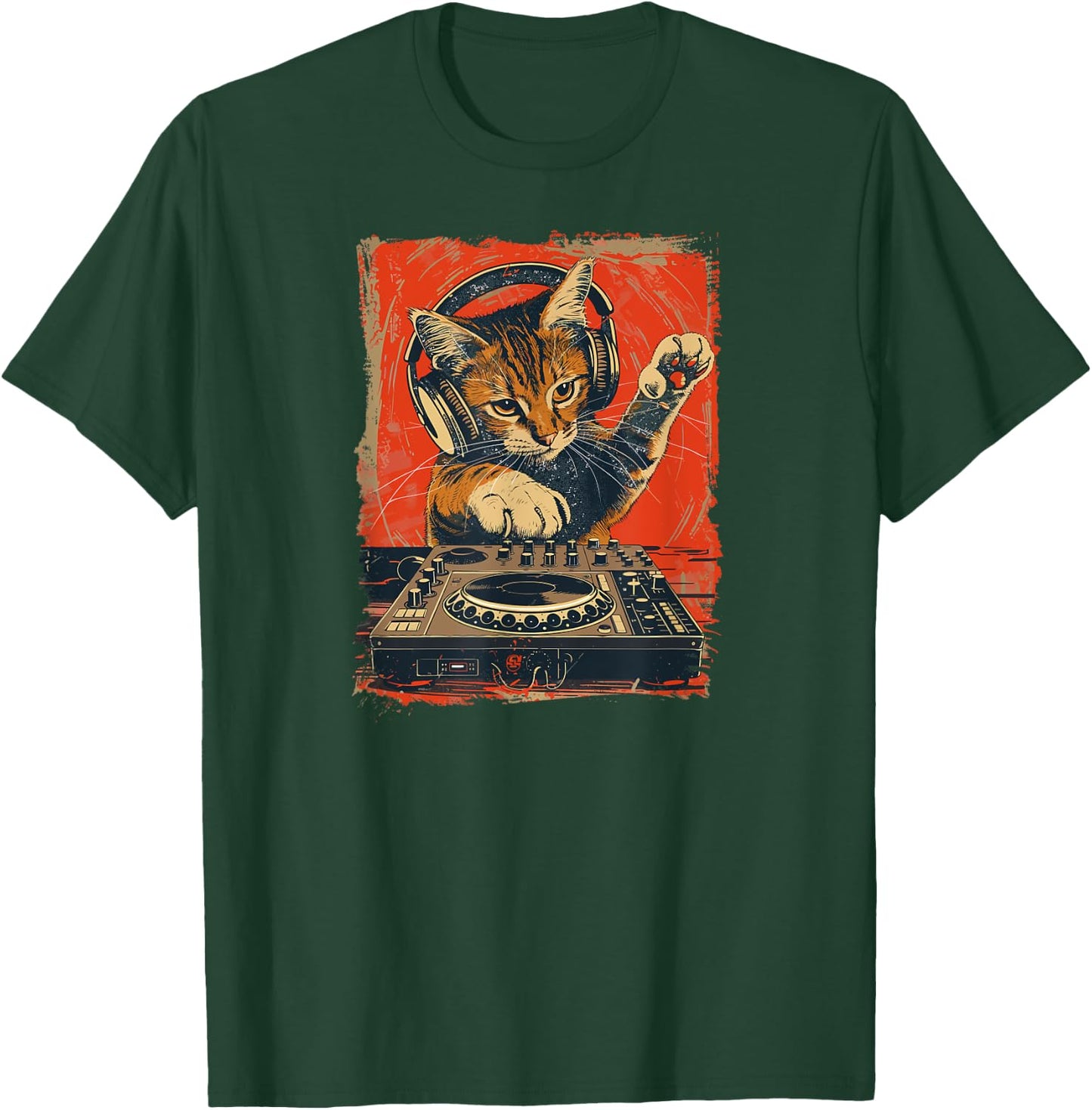 Funny DJ Cat Disco Sound Tech Headphone Music Men Women T-Shirt - T-Shirt | Forest