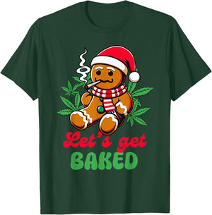 Christmas Xmas Cannabis Weed Lover Smoking Let's Get Baked T-Shirt - T-Shirt | Forest