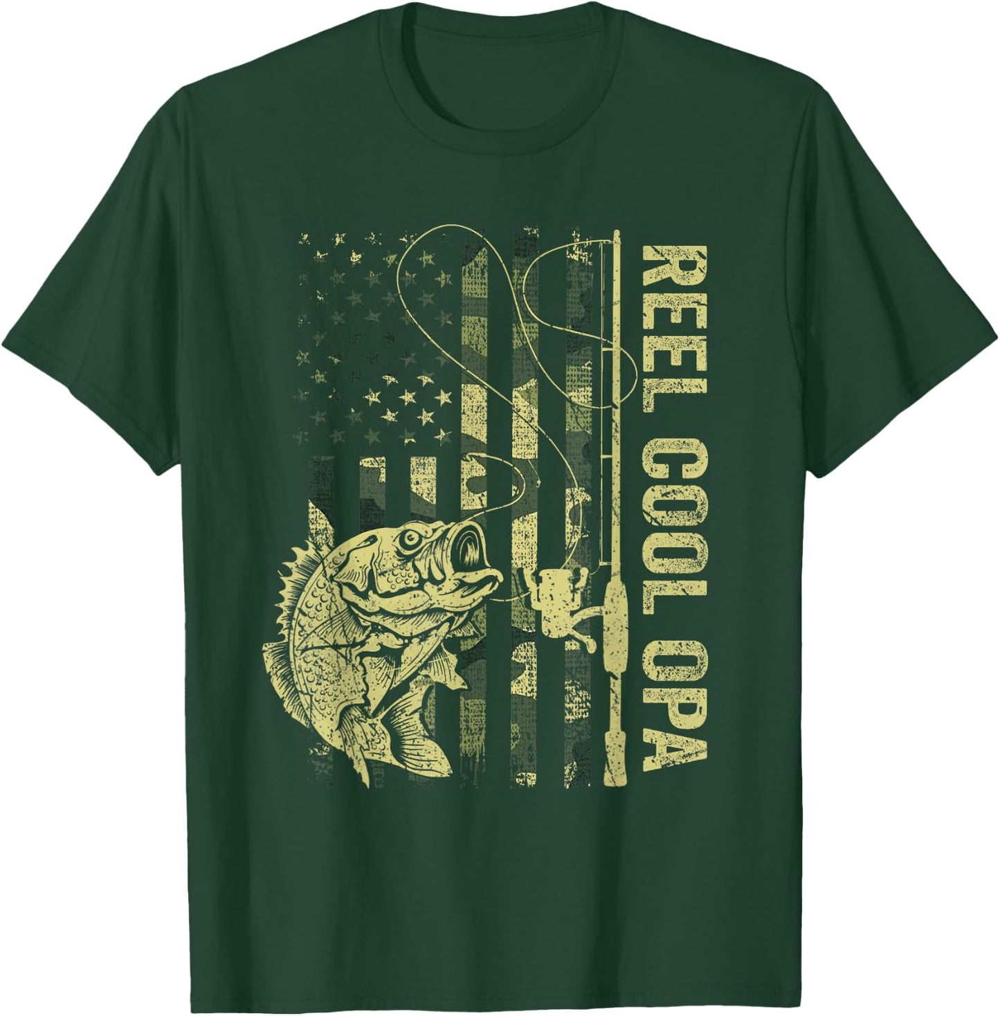 Reel Cool Opa Camouflage American Flag Father's Day Gift T-Shirt - T-Shirt | Forest