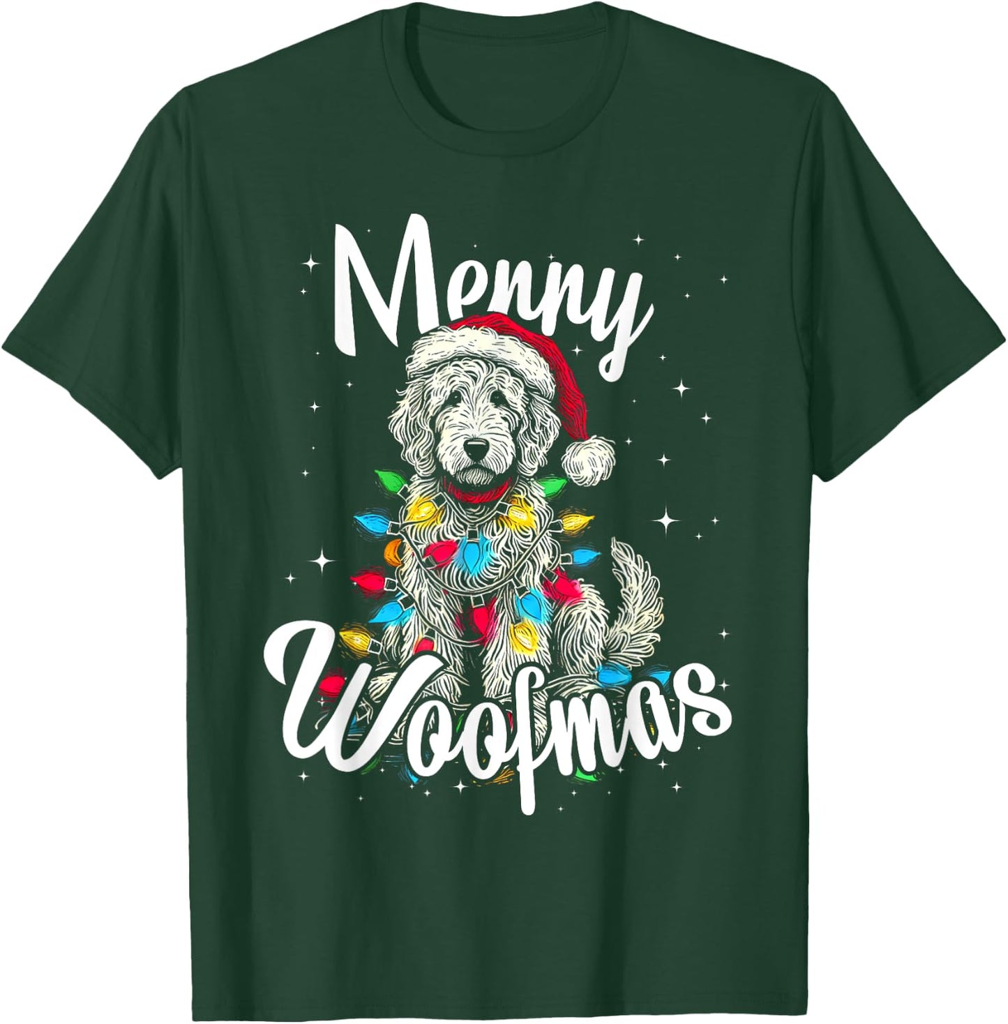 Labradoodle Golden Doodle Dog Merry Woofmas Christmas Lights T-Shirt - T-Shirt | Forest