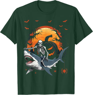 Halloween Skeleton Riding Shark Mummy Boys Kids Toddlers T-Shirt - T-Shirt | Forest