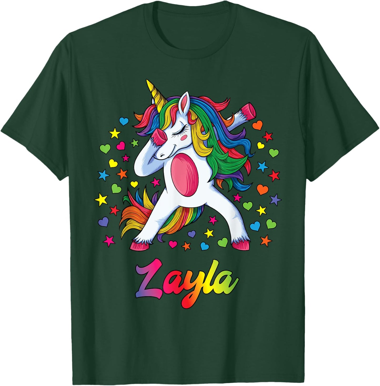 Layla Dabbing Unicorn Rainbow Personalized Name Custom T-Shirt - T-Shirt | Forest