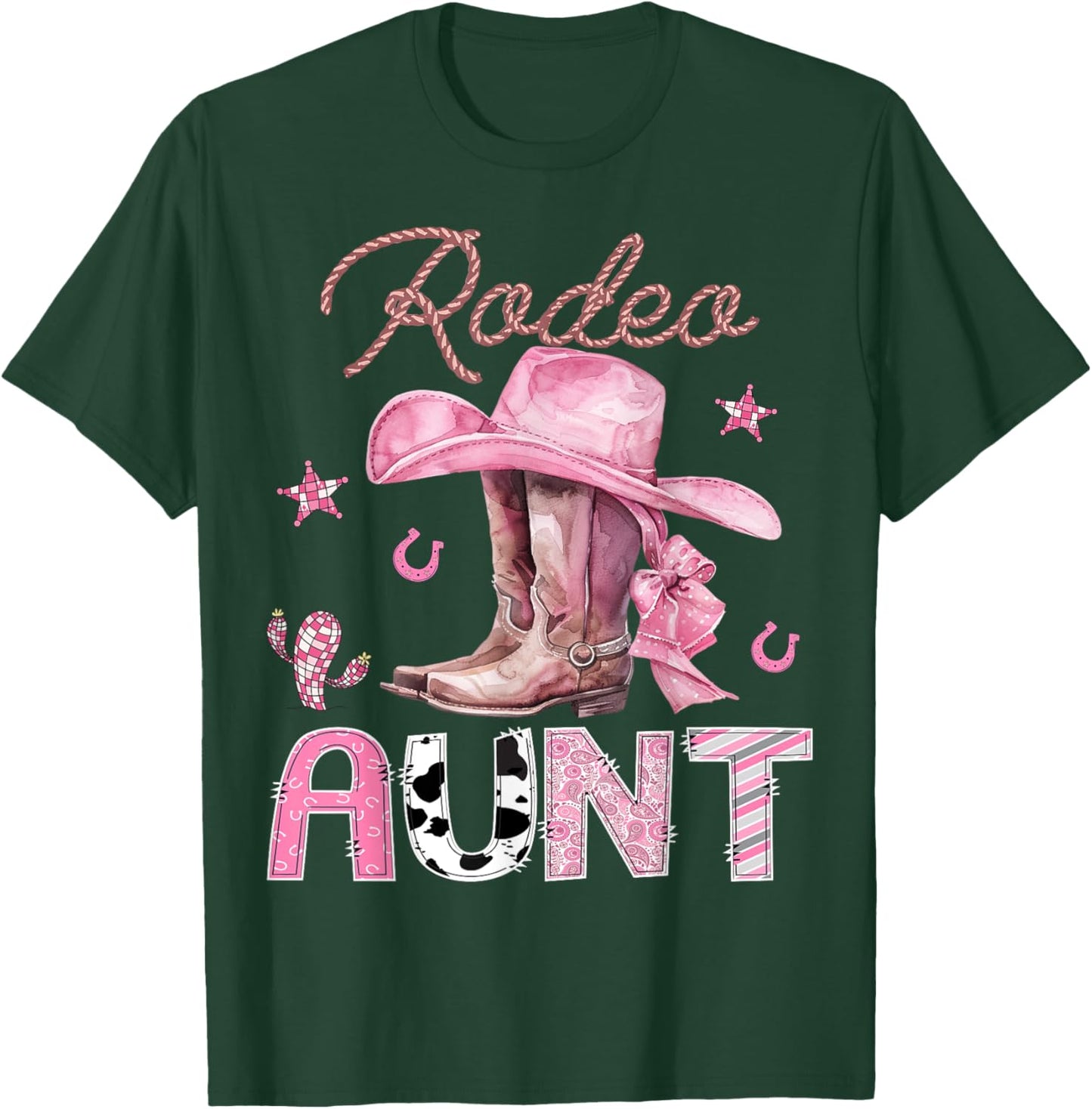 Rodeo Aunt Pink Boots Coquette CowGirl Birthday Party T-Shirt - T-Shirt | Forest