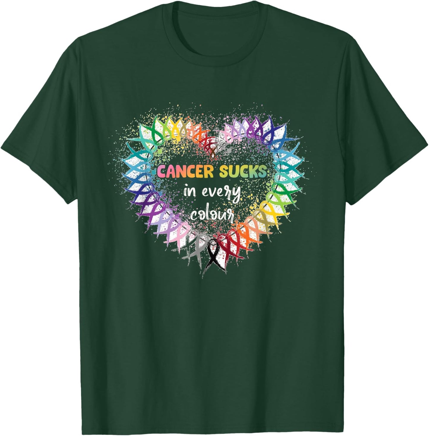 Cancer Sucks in Every Color Cancer Awareness Ribbons Heart T-Shirt - T-Shirt | Forest
