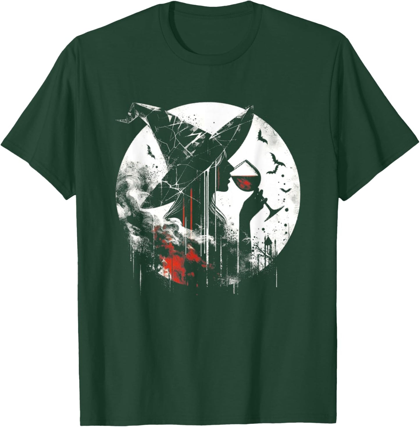 Wine Drinking Witch - Creepy Witch Halloween Wine Lover T-Shirt - T-Shirt | Forest