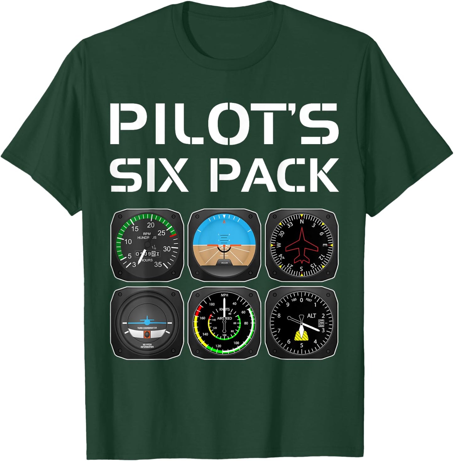 Pilot's Six Pack Funny Pilot Aviation Flying Student Teacher Women T-Shirt - T-Shirt | Forest