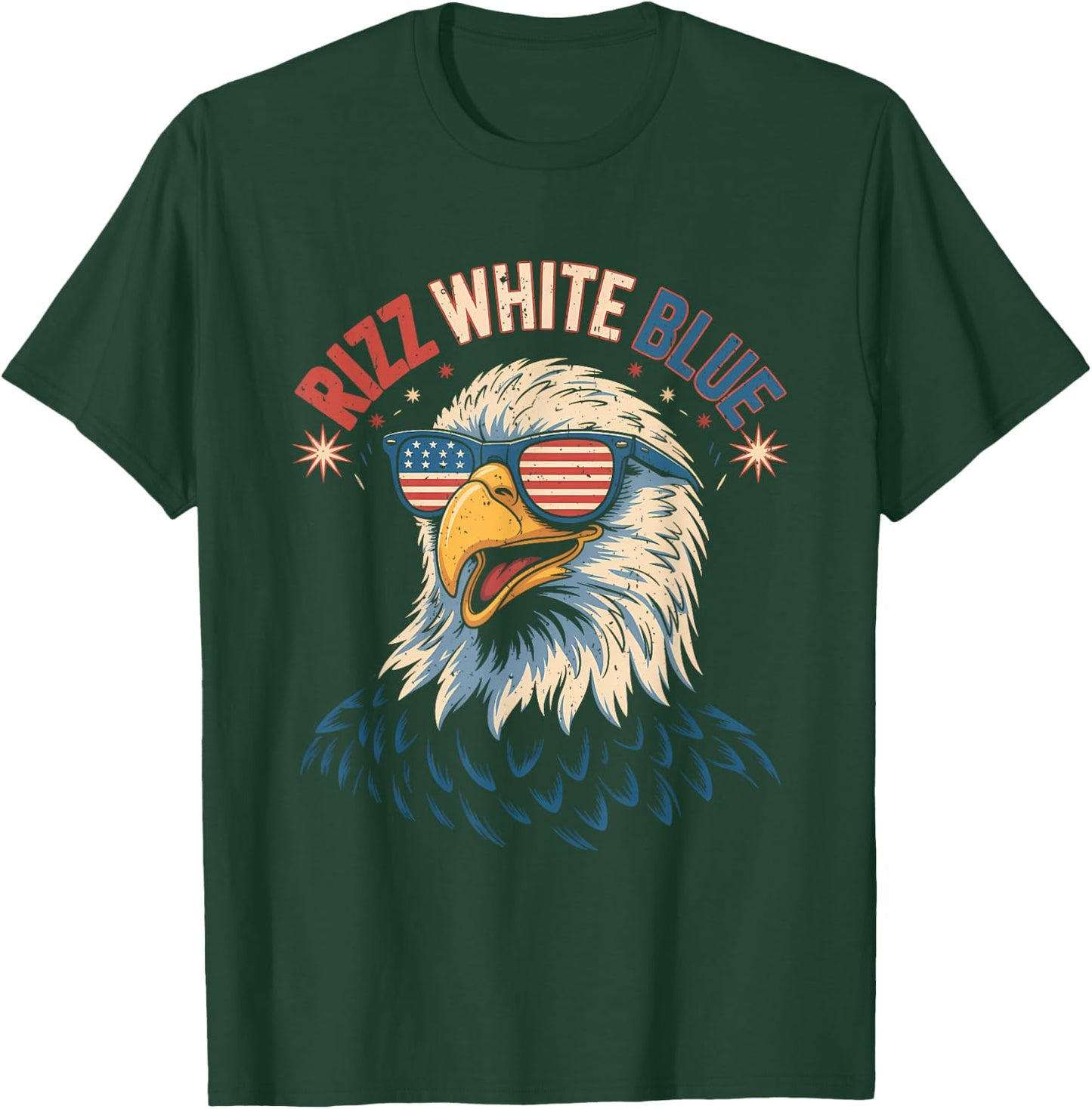 Rizz White Blue Patriotic Eagle 4th Of July Sunglasses USA T-Shirt - T-Shirt | Forest