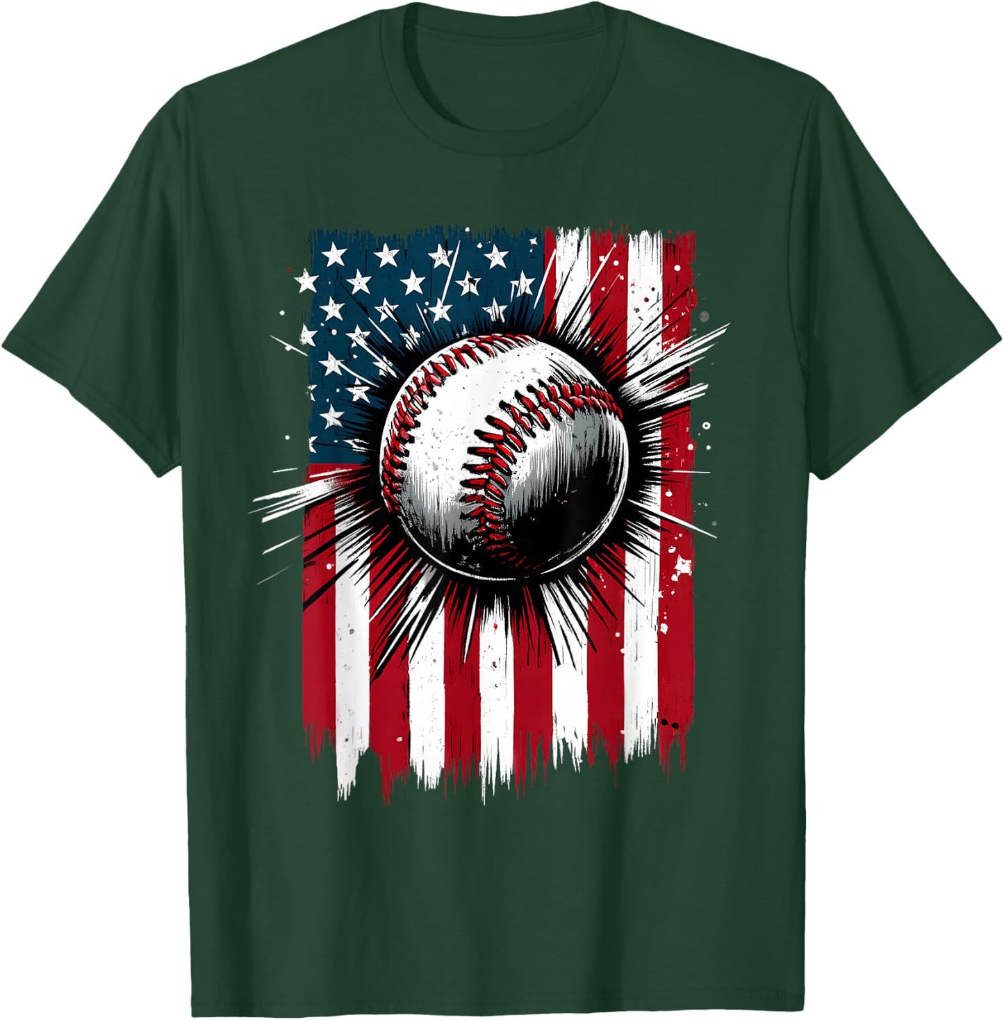 Patriotic Baseball 4th of July USA American Flag Men Boy Kid T-Shirt - T-Shirt | Forest