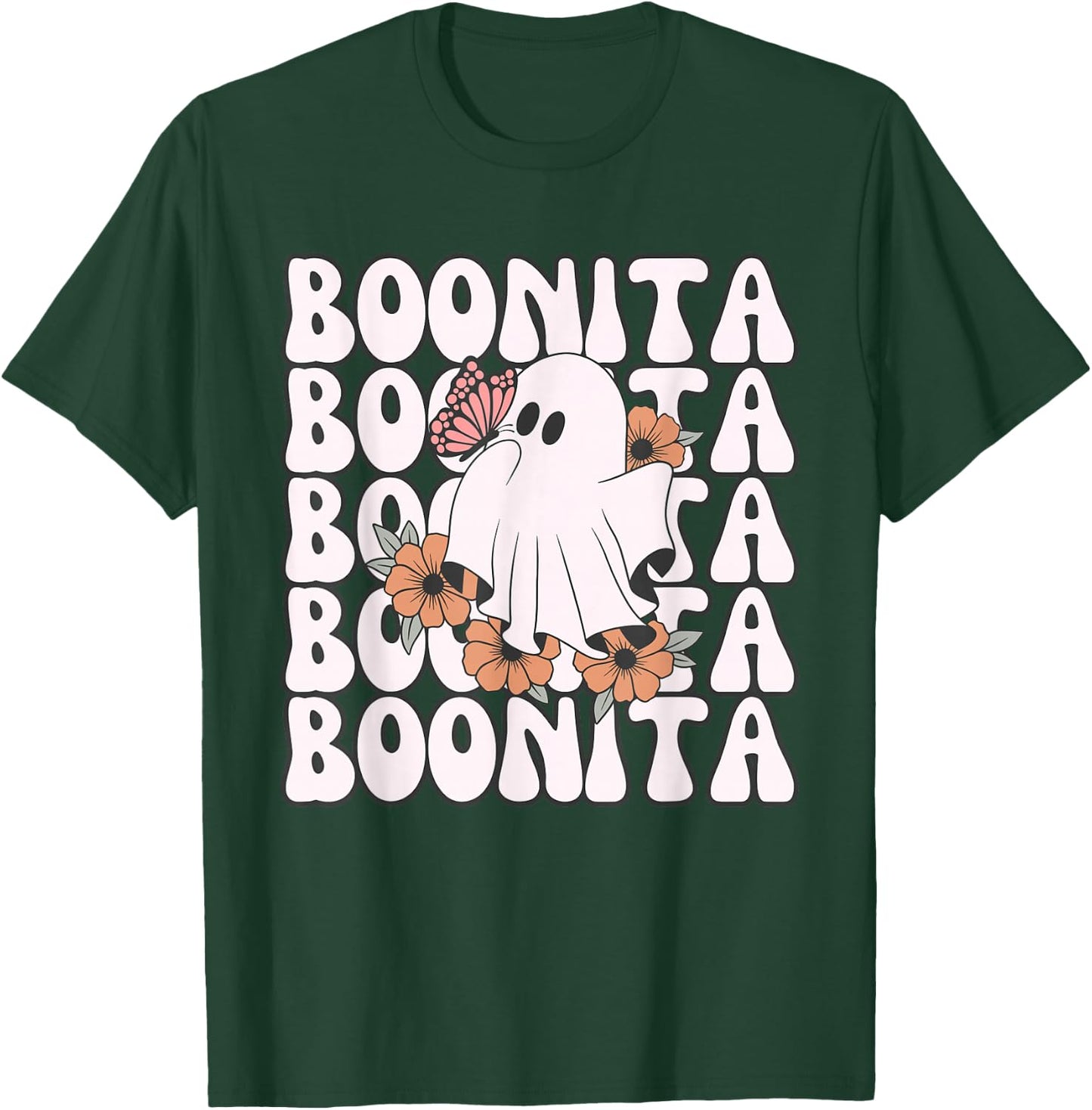 Boonita Halloween Ghost Floral Butterfly Boo Girls T-Shirt - T-Shirt | Forest