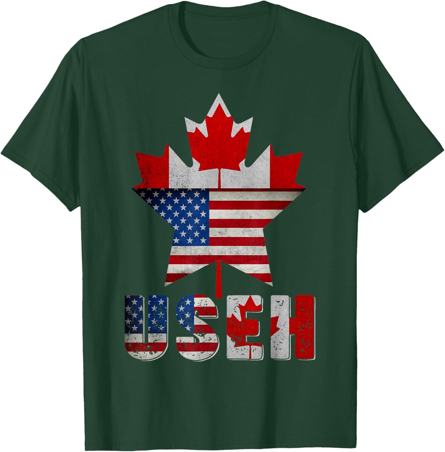 Funny US EH Maple Leaf Canadian USA American Flag Canada Day T-Shirt - T-Shirt | Forest