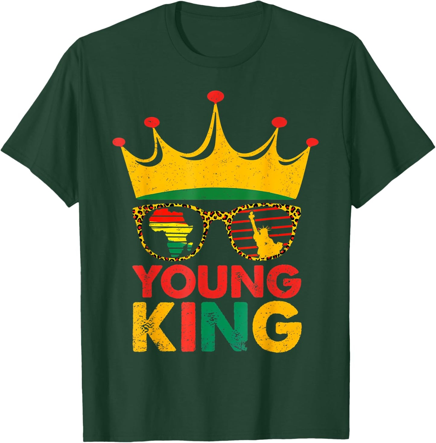 Young King Crown African American Kids Boys 1865 Juneteenth T-Shirt - T-Shirt | Forest