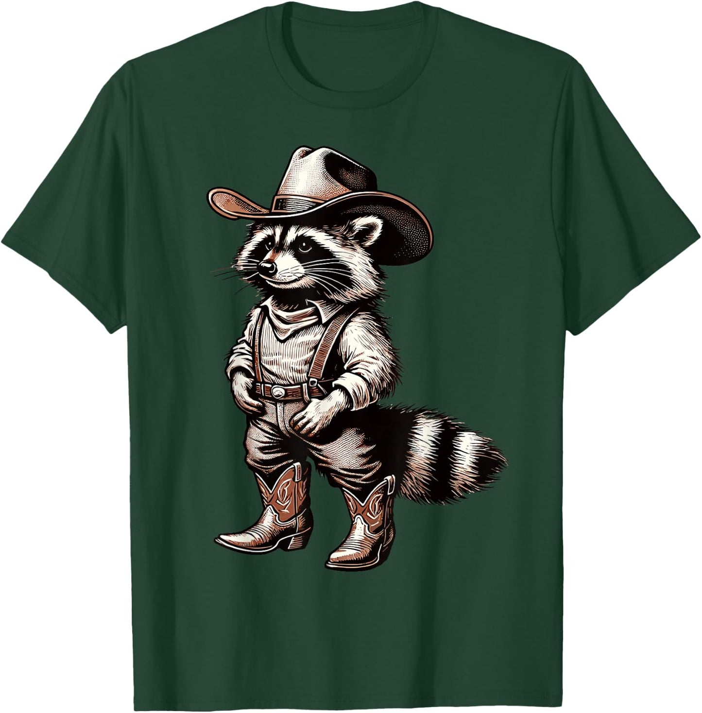 Funny Graphic Raccoon Cowboy Cowgirl Country Western Rodeo T-Shirt - T-Shirt | Forest