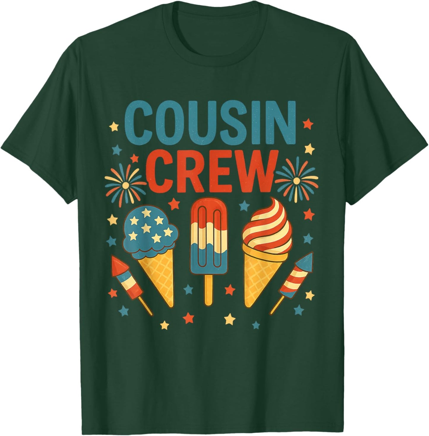 Cute Cousin Crew Ice Cream Patriotic Fourth July Family T-Shirt - T-Shirt | Forest