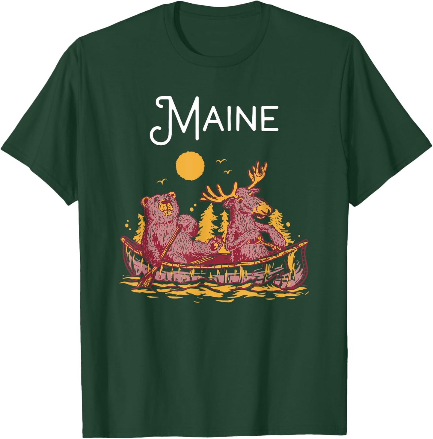Maine Shirt Funny Canoe Moose Elk Bear Lake Canoeing T-Shirt - T-Shirt | Forest