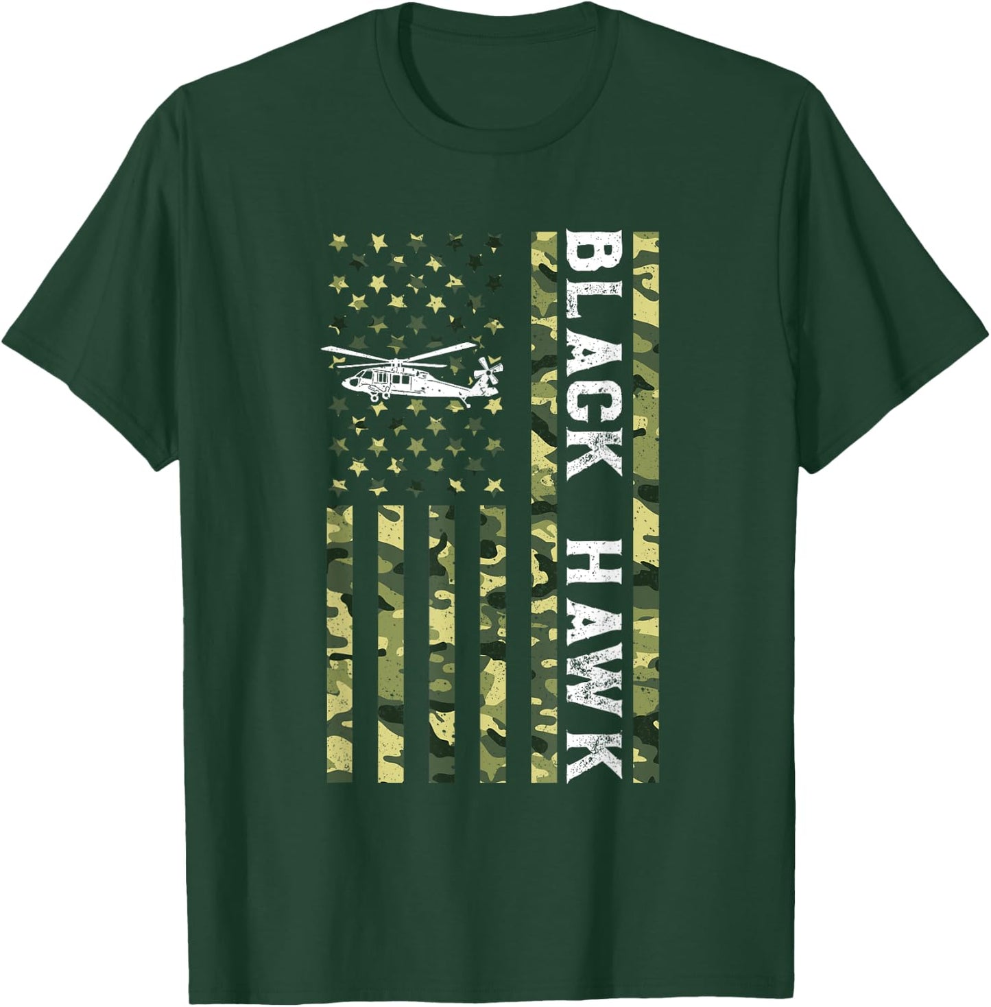 Patriotic USA Flag Military Helicopter UH-60 Black Hawk T-Shirt - T-Shirt | Forest