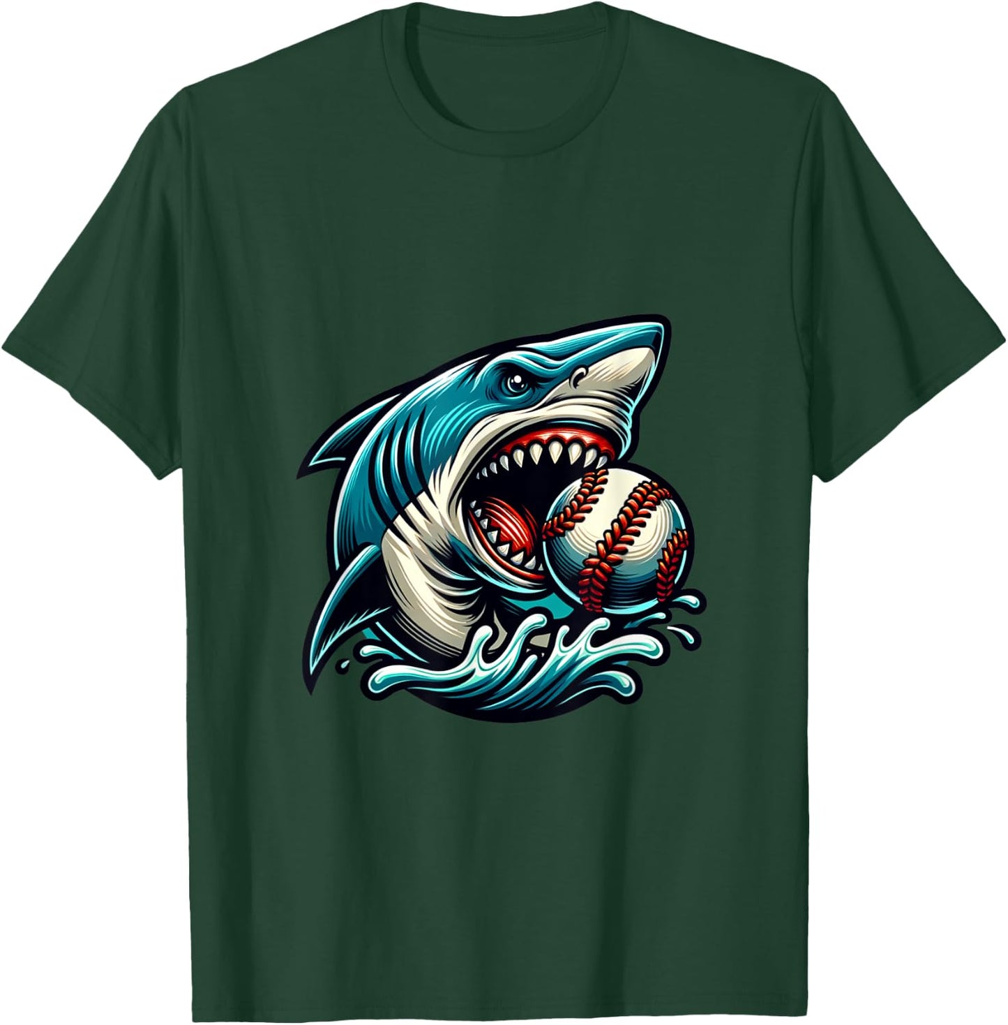 Baseball Shark Lover Summer Sport Shark Bite T-Shirt - T-Shirt | Forest