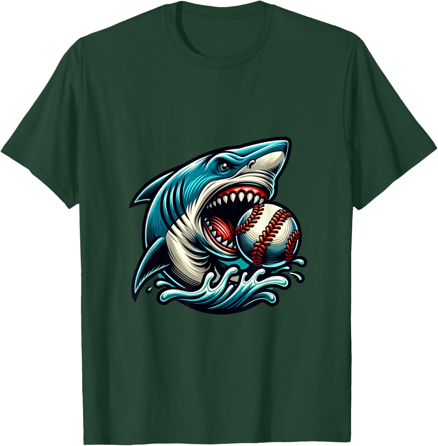 Baseball Shark Lover Summer Sport Shark Bite T-Shirt - T-Shirt | Forest