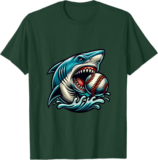 Baseball Shark Lover Summer Sport Shark Bite T-Shirt - T-Shirt | Forest