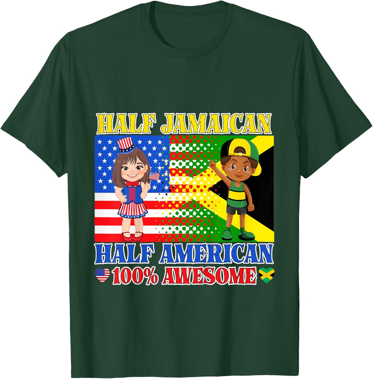 Half Jamaican Half American Toddler Jamaica US Flag Girl Boy T-Shirt - T-Shirt | Forest