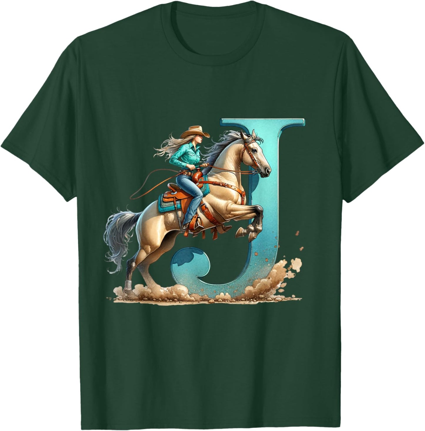 J Initial Cowgirl Horse Monogram Girls Alphabet Letter J T-Shirt - T-Shirt | Forest
