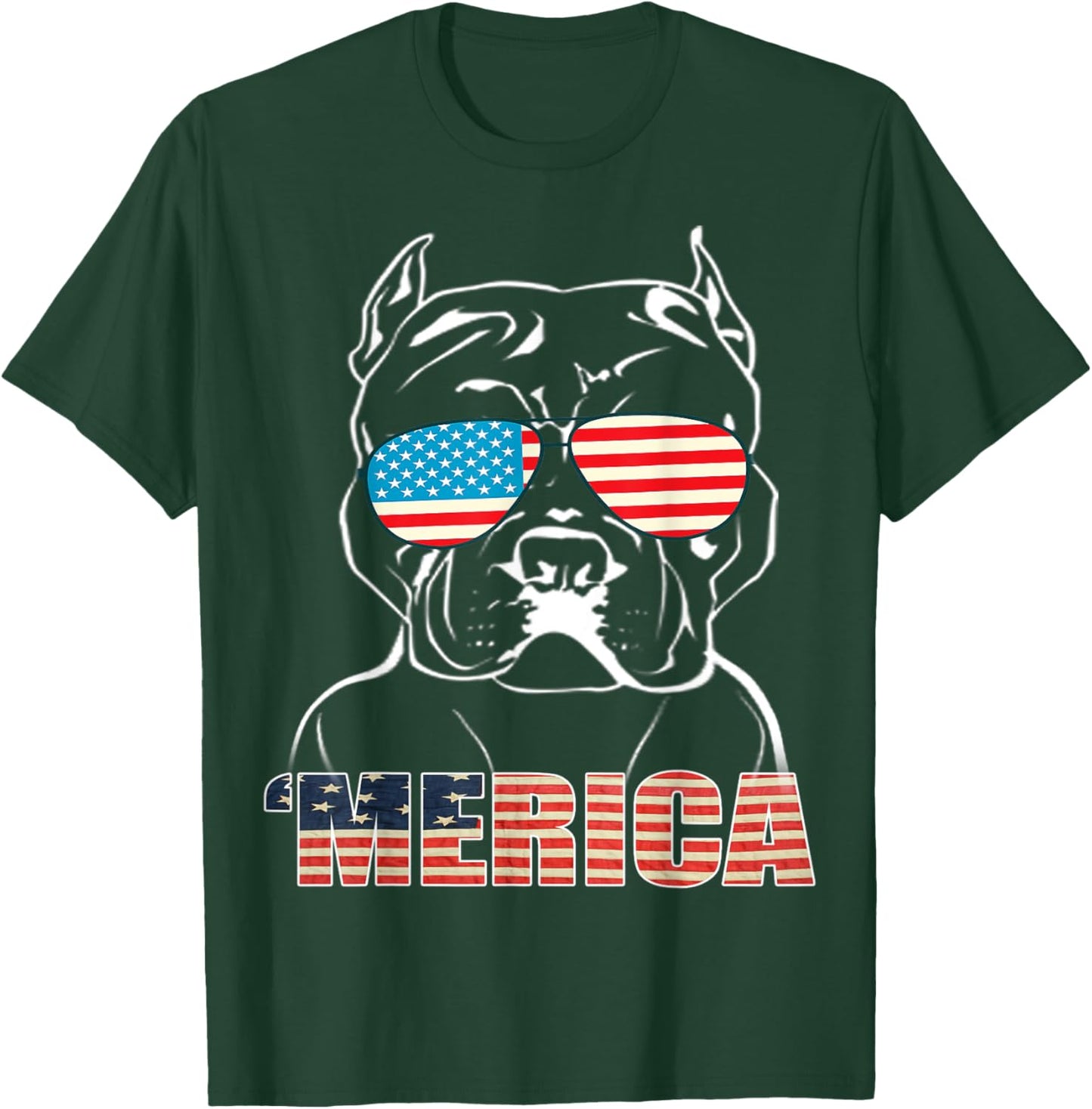 Patriotic Dog Pitbull Bully USA T Shirt American Flag Kids Men T-Shirt - T-Shirt | Forest