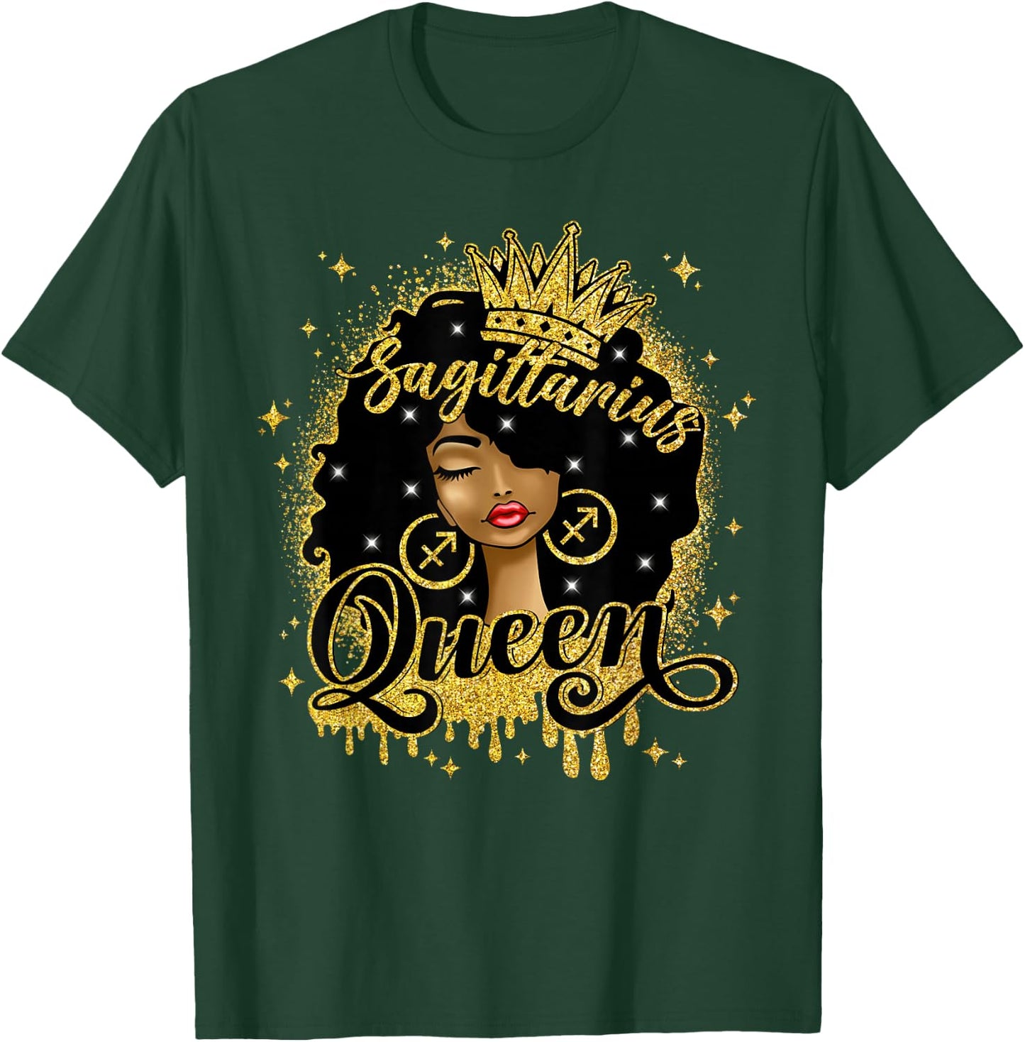 Sagittarius Queen Afro Natural Hair Girl Black Woman Zodiac T-Shirt - T-Shirt | Forest