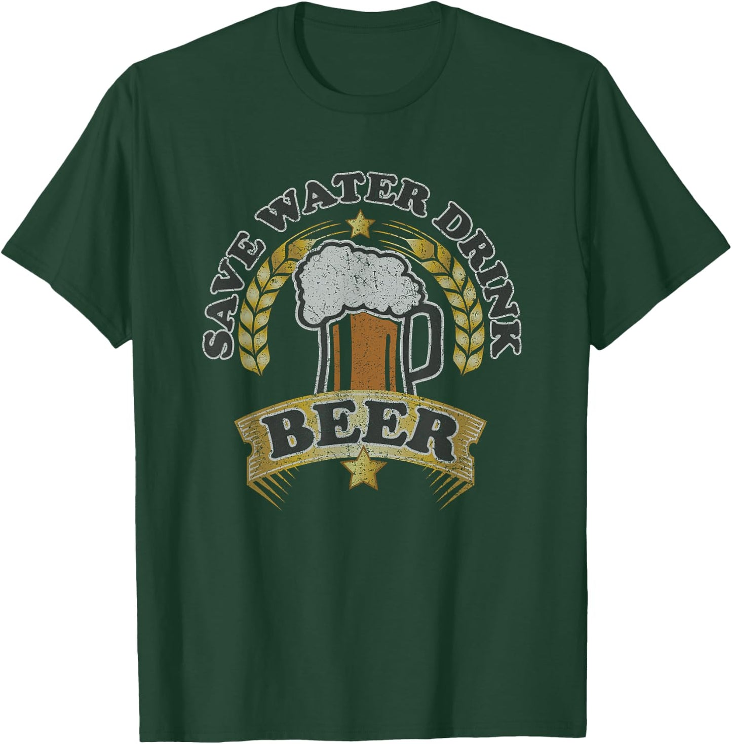 Funny Gifts | Faded Worn Vintage | Save Water Drink Beer T-Shirt - T-Shirt | Forest
