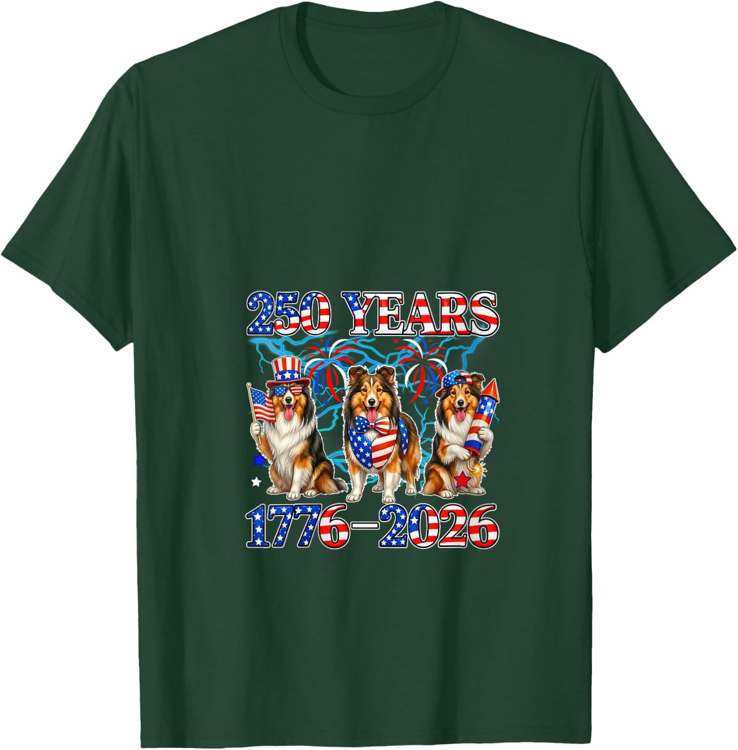 Women's 250th Freedom 1776-2026 4th of July Three Cute Shelties V-Neck T-Shirt - T-Shirt | Forest