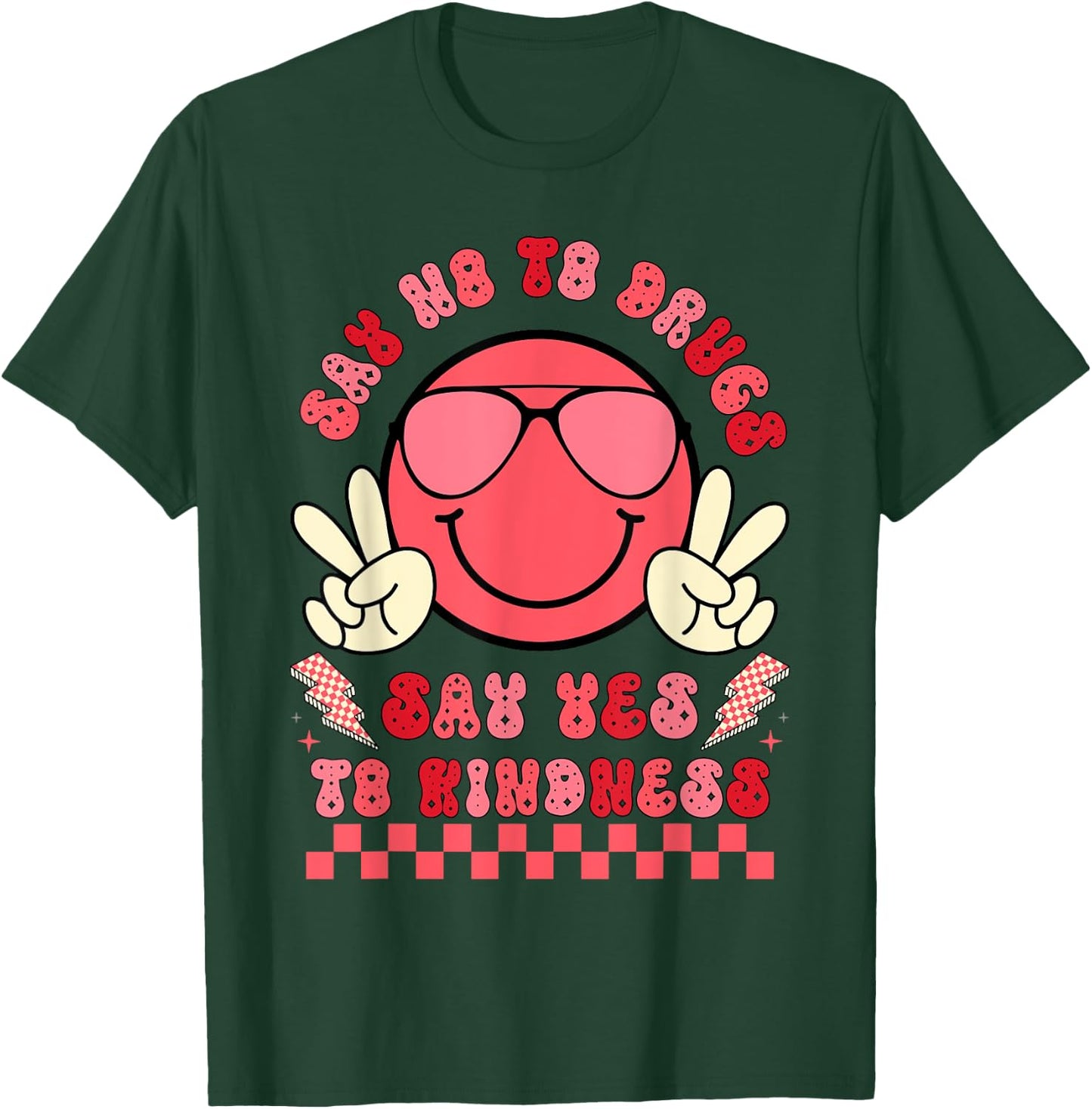 Say Not Drug-Free Say Yes To Kindness Red Ribbon Week Retro T-Shirt - T-Shirt | Forest