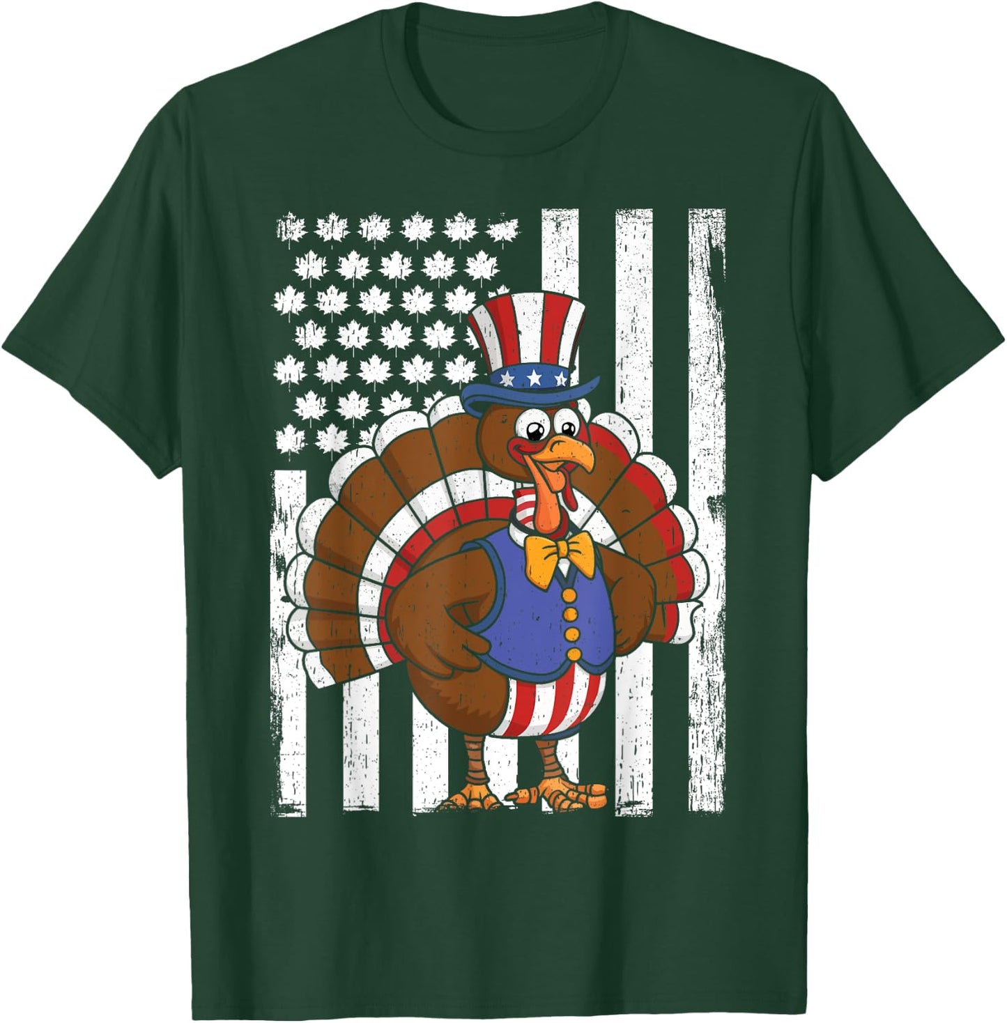 Happy Turkey Day Thanksgiving USA Flag Patriotic Funny T-Shirt - T-Shirt | Forest