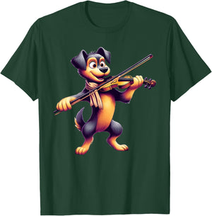 Cute Dog Playing Violin Dogs Musician Music Men Women Kids T-Shirt - T-Shirt | Forest