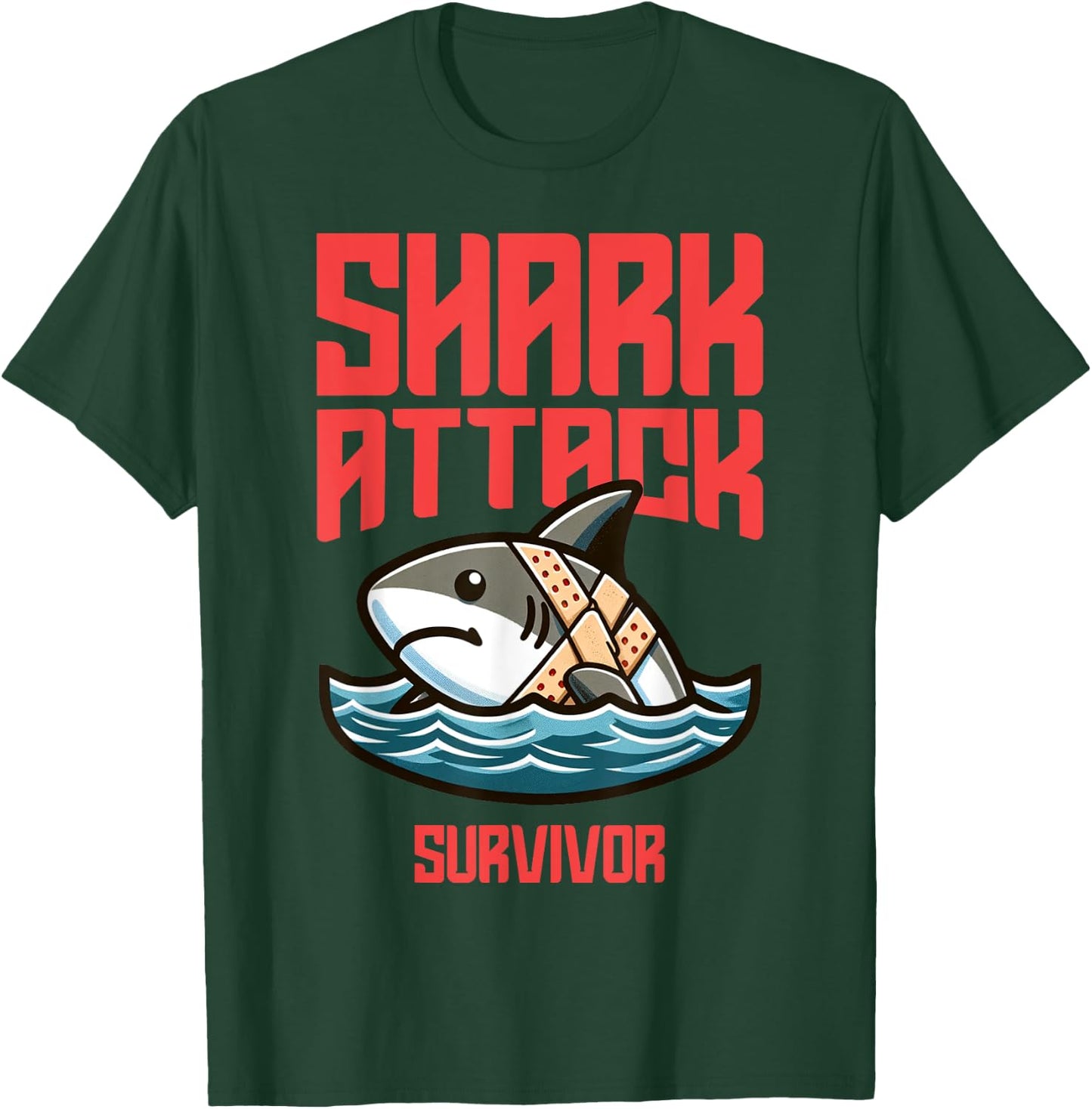 Cool Shark Attack Survivor Injury Beach Funny Shark Women Kids T-Shirt - T-Shirt | Forest