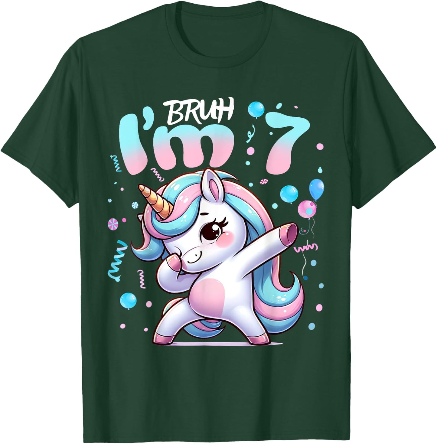 7th Birthday Girl Dabbing Unicorn Bruh I'm 7 Years Old Girls T-Shirt - T-Shirt | Forest