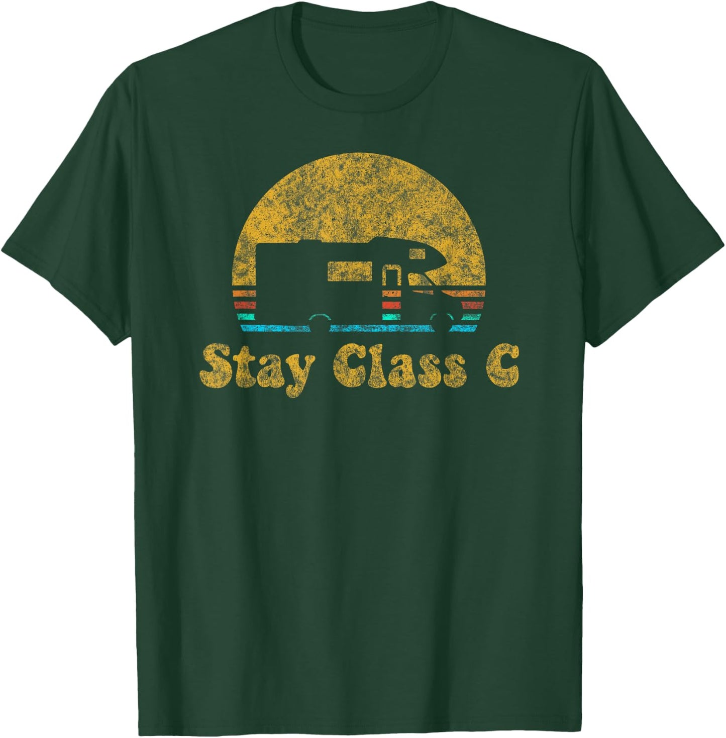 Retro Sunset RV Stay Class C Camping Camper Gift T-Shirt - T-Shirt | Forest