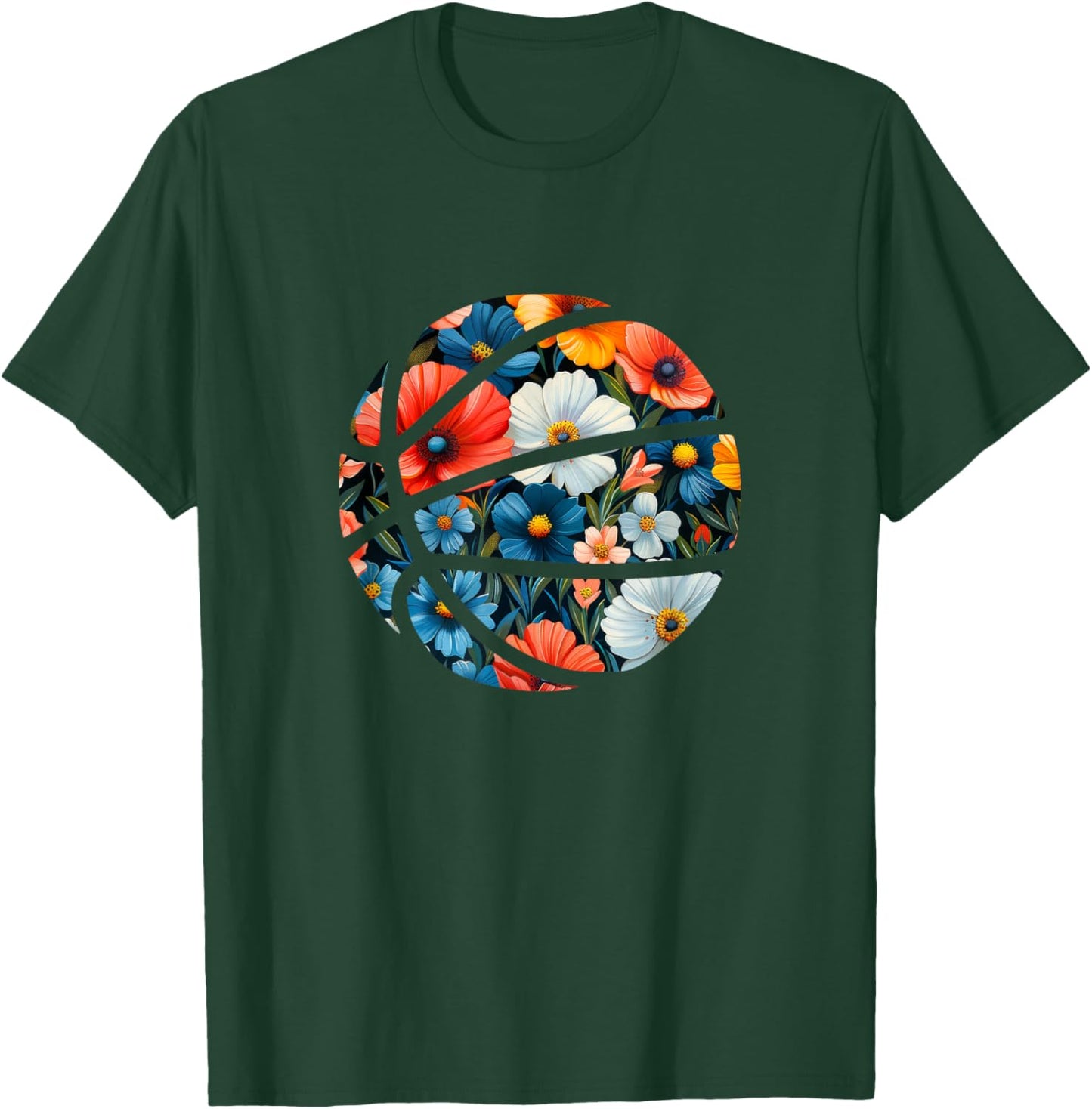 Basketball Silhouette Flowers Botanical Floral T-Shirt - T-Shirt | Forest
