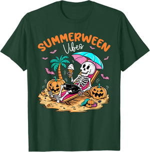Summerween Halloween Skeleton Ice Cream Summer Vacation T-Shirt - T-Shirt | Forest