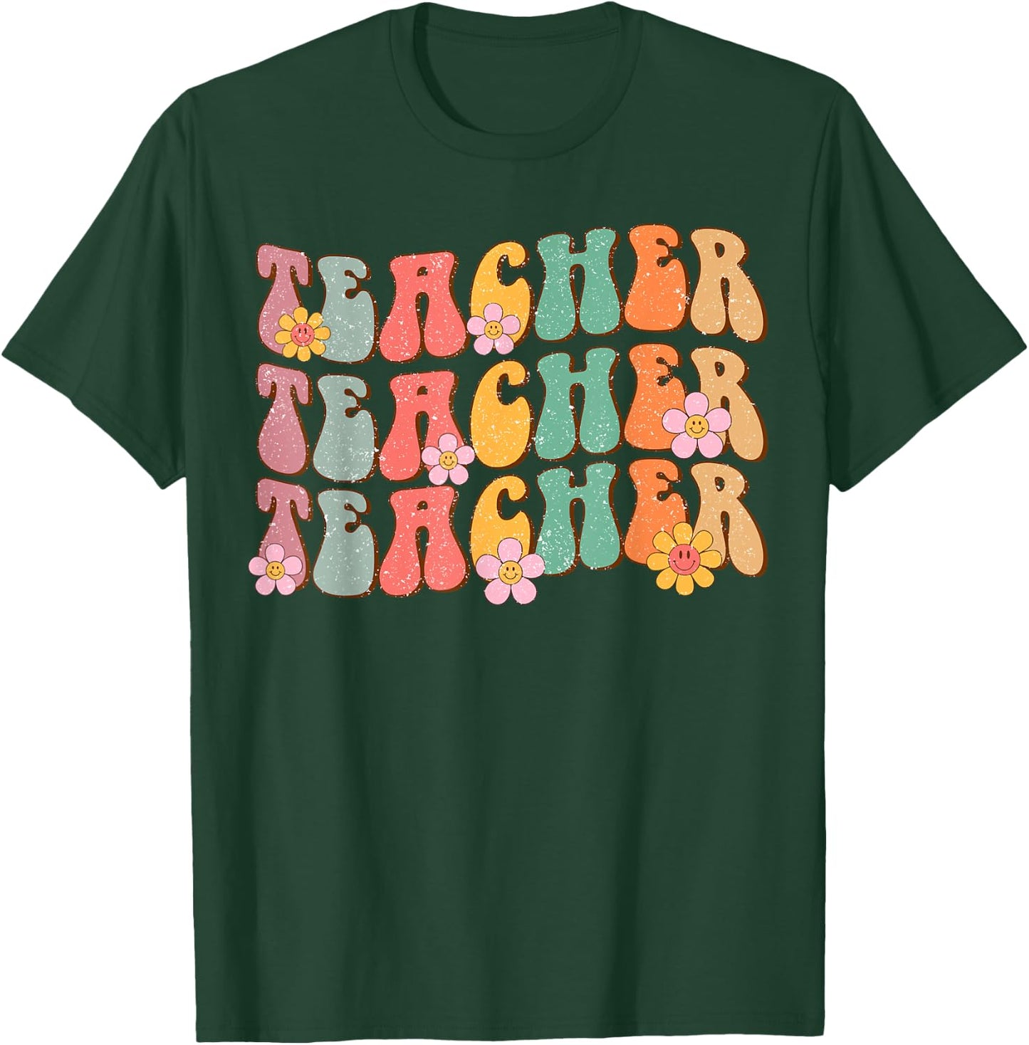 Groovy Teacher Cute Daisy Flower Retro Back to School T-Shirt - T-Shirt | Forest