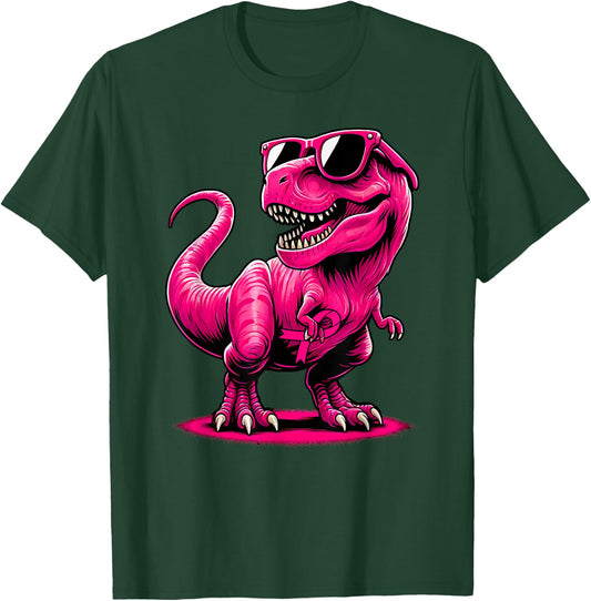 October Pink Dinosaur Breast Cancer Pink Ribbon Boy Girl Kid T-Shirt - T-Shirt | Forest