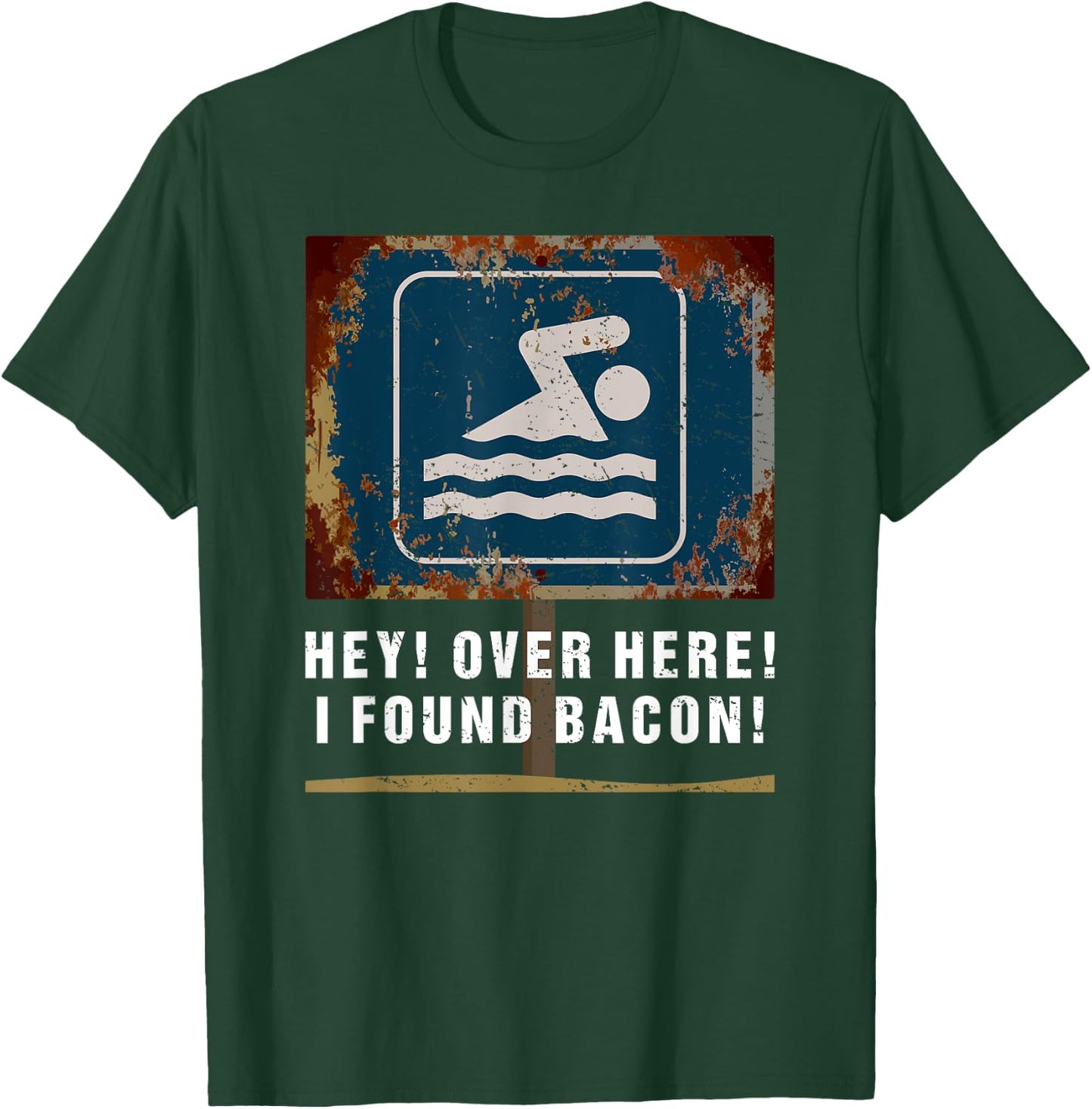 Hey over here I Found Bacon Funny Food Swimming Men Boys T-Shirt - T-Shirt | Forest