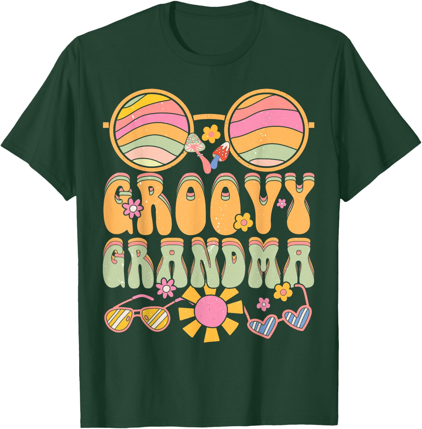 Groovy Grandma 70s 80s Aesthetic Retro Colorful Grandmother T-Shirt - T-Shirt | Forest