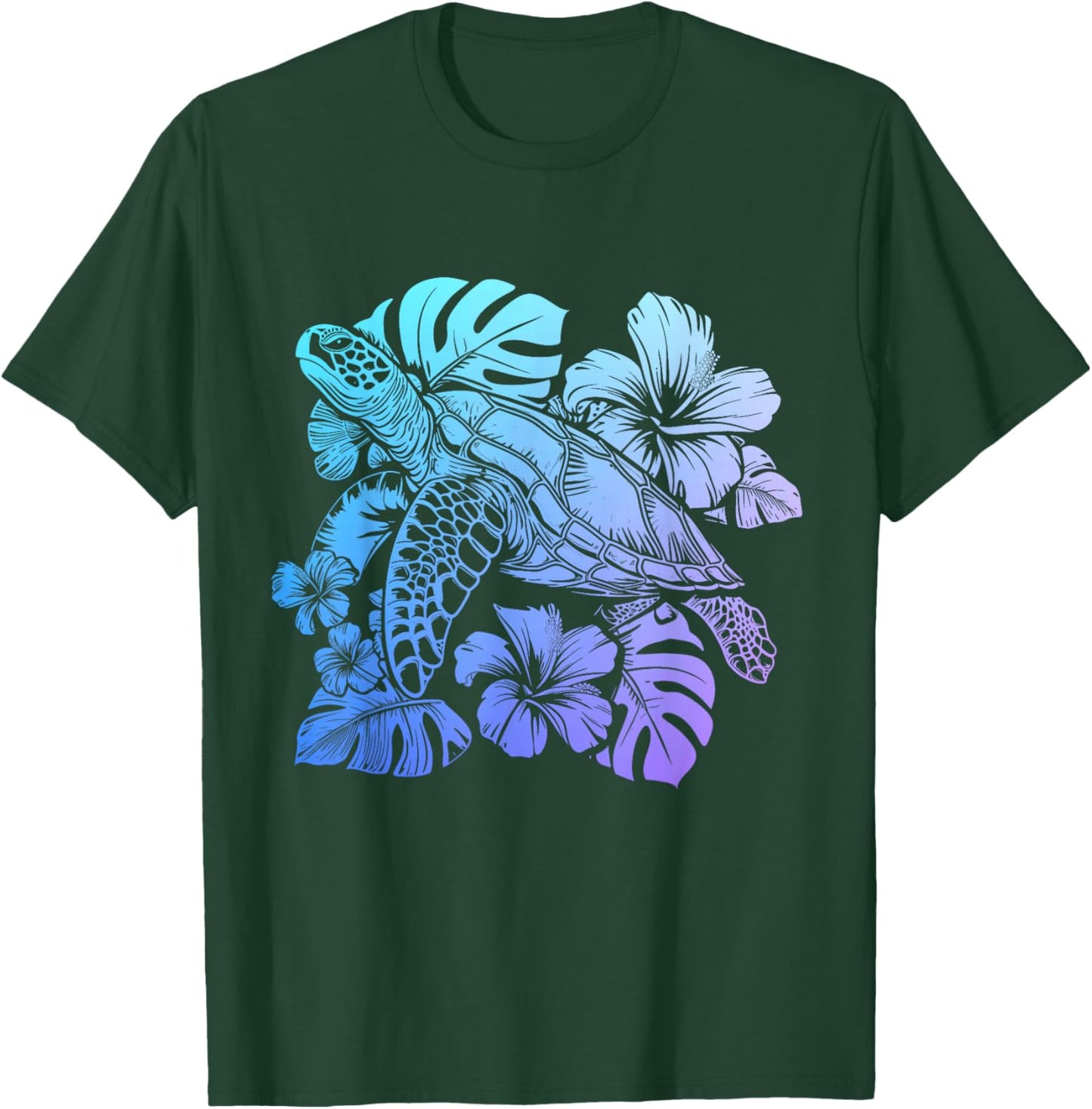 Sea Turtle Hawaiian Flowers Hawaii Scuba Diving Diver T-Shirt - T-Shirt | Forest