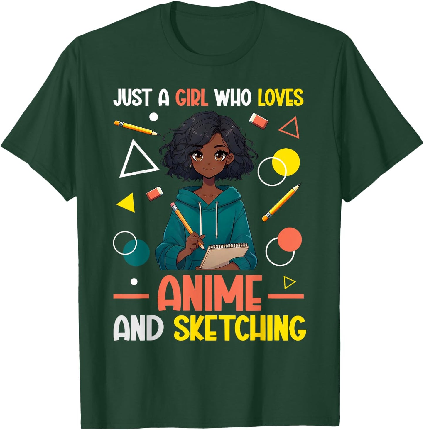 Just A Girl Who Loves Anime And Sketching Afro Anime Merch T-Shirt - T-Shirt | Forest