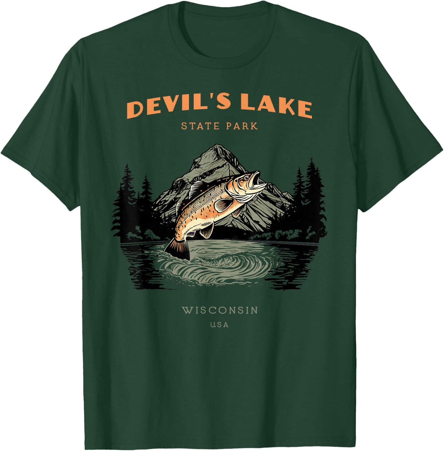 Devil's Lake State Park Wisconsin Retro Vintage Fishing T-Shirt - T-Shirt | Forest