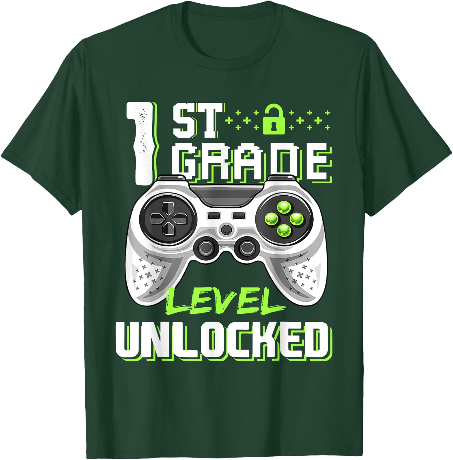 1st Grade Level Unlocked Gamer First Day Of School Boys T-Shirt - T-Shirt | Forest