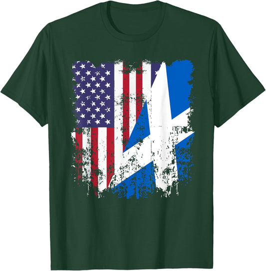 Scottish Roots Half American Flag Scotland Flag Girls Kids Men T-Shirt - T-Shirt | Forest