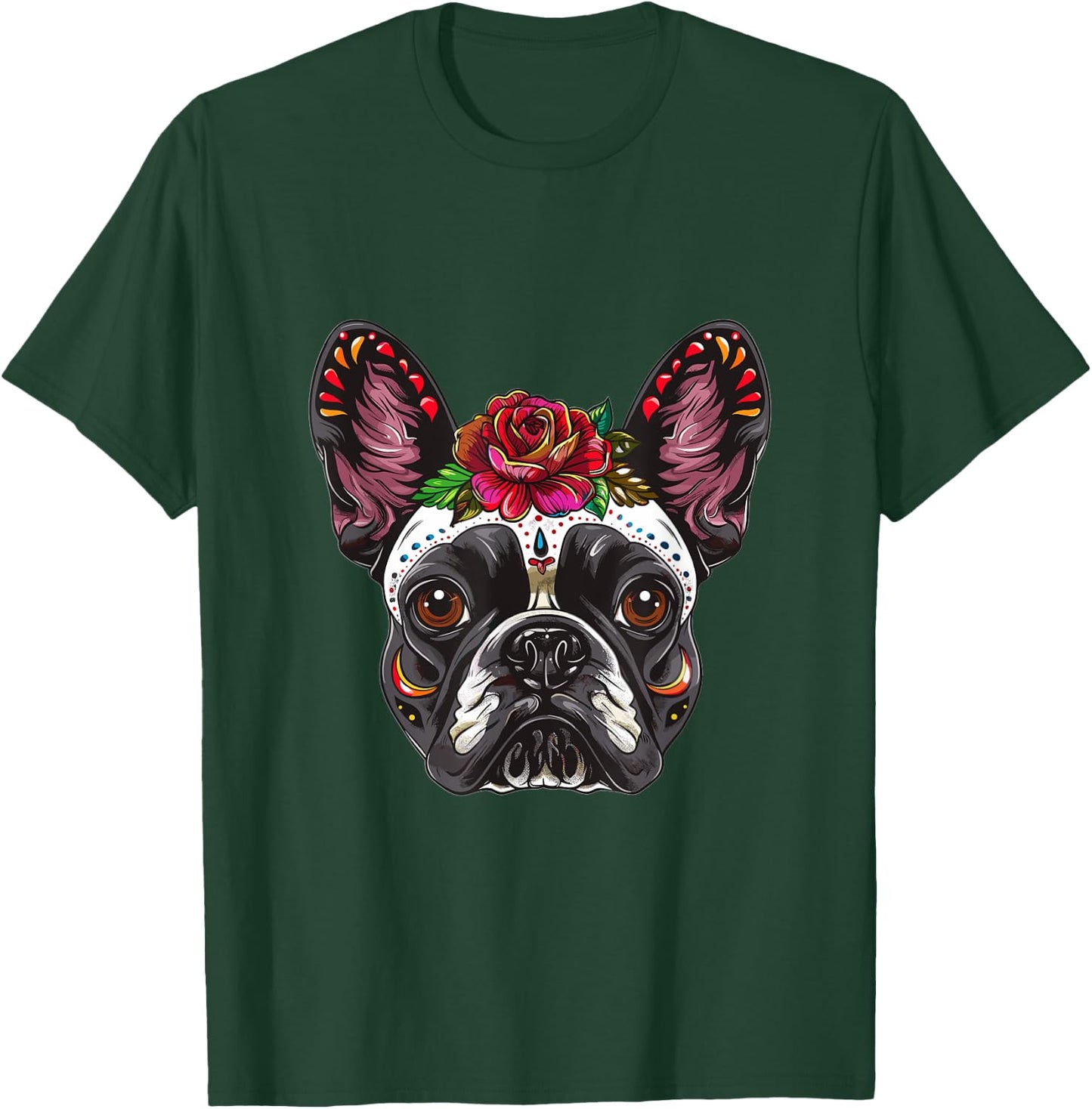 French Bulldog Sugar Skull Dia De Los Muertos Graphic T-Shirt - T-Shirt | Forest